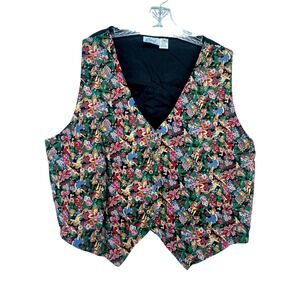 Ceci Vintage Cherub Floral Christmas‎ Vest Plus Size 2X Cotton Holiday Novelty